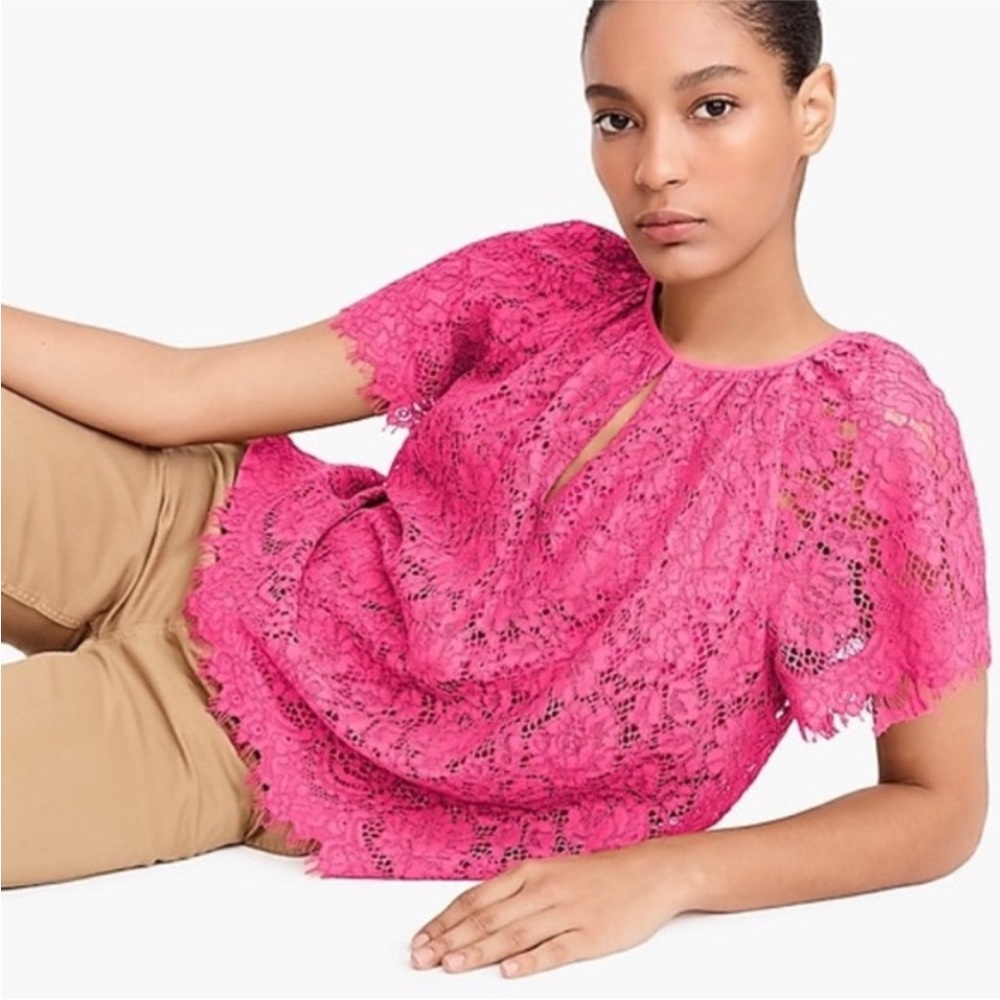 J. Crew K2653 Short Sleeve Lace Top in Color Pink Size Extra Small